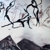 charcoal, paper, chalk, black and white, large drawing, dancer, landscape